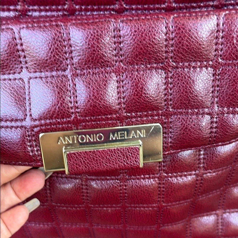 ANTONIO MELANI Burgundy Quilted Shoulder Bag with Gold Hardware